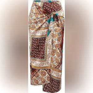 NWT ZAFUL Boho Paisley Floral Tied Asymmetrical Midi Wrap Skirt Sz L/8